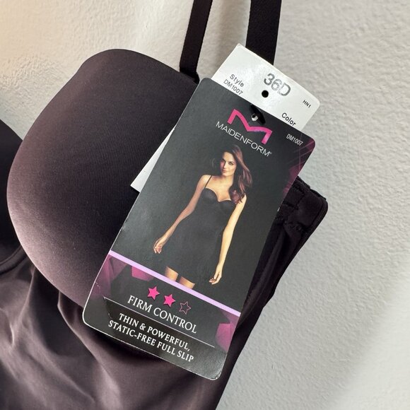 NWT Maidenform 36D Full Slip Bra Shapewear Slimming Black Satin Adjustable - Picture 4 of 10